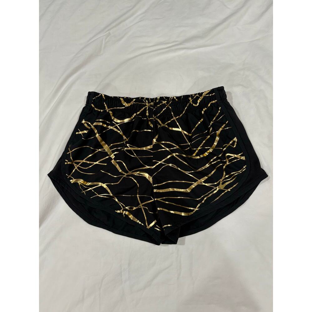 Nike Black Athletic Shorts with Gold Wave Print